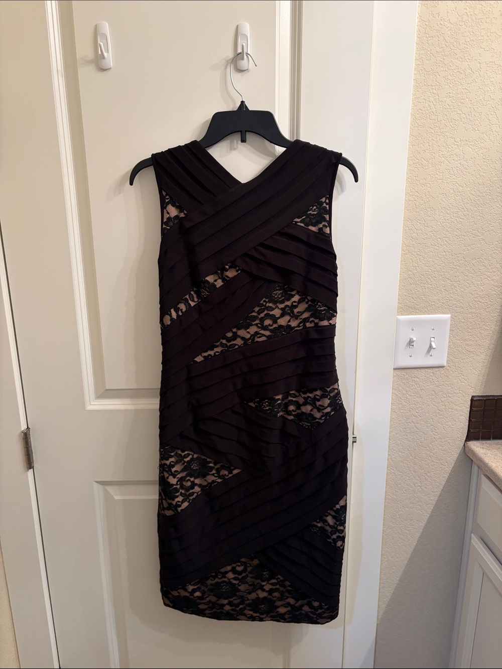 Adrianna Papell Black Lace Overlay Sheath Dress